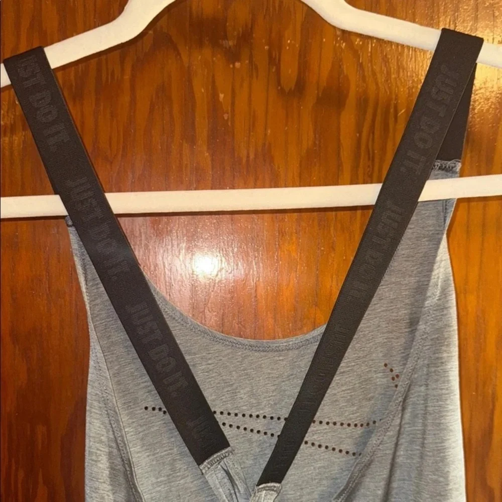 Nike Gray Tank with Black Straps and Perforated Swoosh